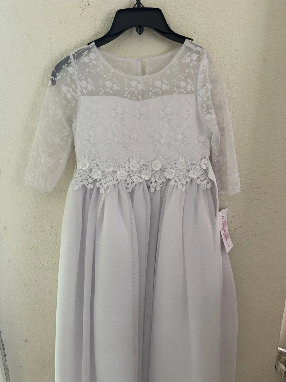 Bonnie Jean White Lace & Floral Appliqué Formal Dress